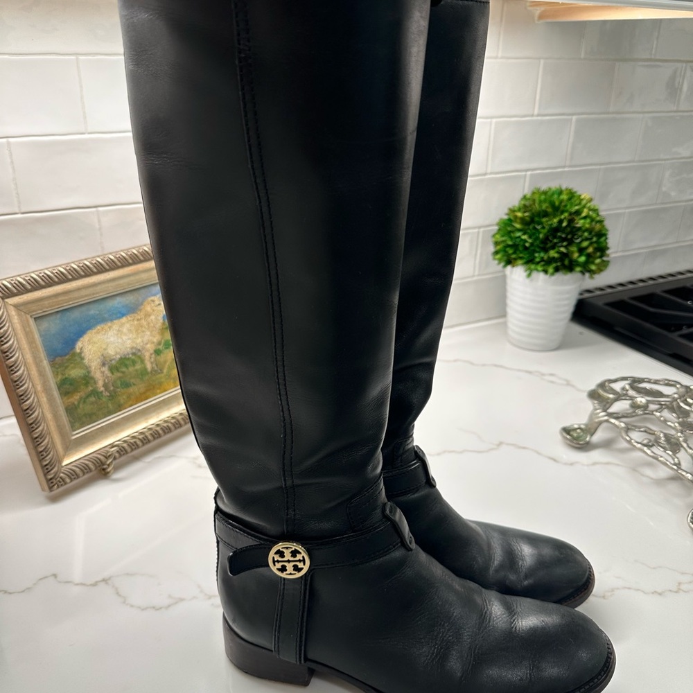Tory Burch Black Leather Knee-High Boots